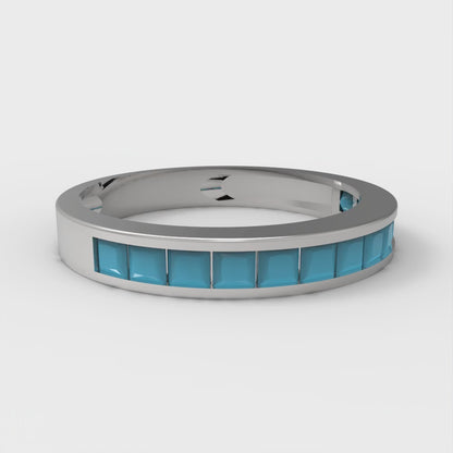 0.78 cttw Simulated Turquoise Princess Cut White Gold Eternity Wedding Band