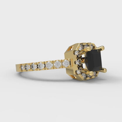 0.89 cttw Natural Onyx Hidden Halo Engagement Ring - Solid Gold (Princess Cut,4.5mm)