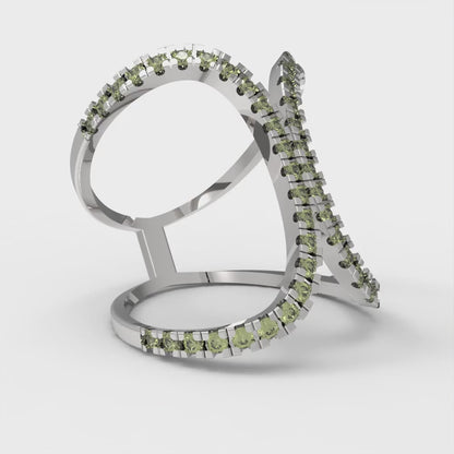 0.5 cttw Natural Peridot Statement Engagement Ring - Solid White Gold (VVS1, Round Cut,1.3mm)