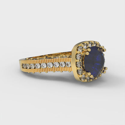 2.37 cttw Simulated Blue Sapphire Hidden Halo Engagement Ring - Solid Gold (Round Cut,7.5mm)