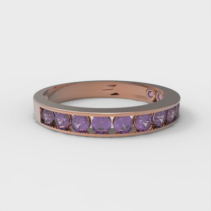 0.39 cttw Natural Amethyst Round Cut Rose Gold Eternity Wedding Band