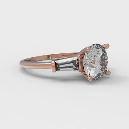 2 cttw Certified Moissanite Three-Stone Engagement Ring - Solid Gold (VVS1, D-F,Round Cut,7.5mm)