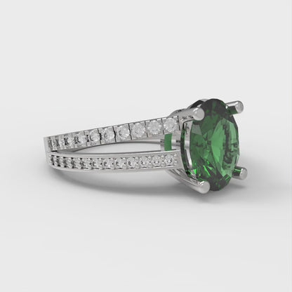 2.32 cttw Simulated Emerald Solitaire with Zirconia Simulated Diamond Accents Engagement Ring - Solid Gold (Oval Cut,9X7mm)