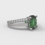 2.32 ct Brilliant Oval Cut Simulated Emerald Stone White Gold Solitaire with Accents Ring
