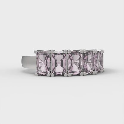 2.61 cttw Simulated Pink Diamond Emerald Cut White Gold Eternity Wedding Band