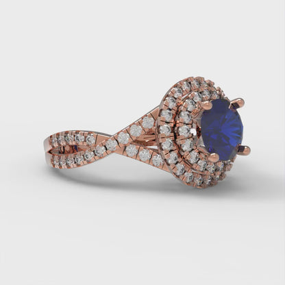 1.3125 cttw Simulated Blue Sapphire Solitaire with Zirconia Simulated Diamond Accents Engagement Ring - Solid Gold (Round Cut,6mm)