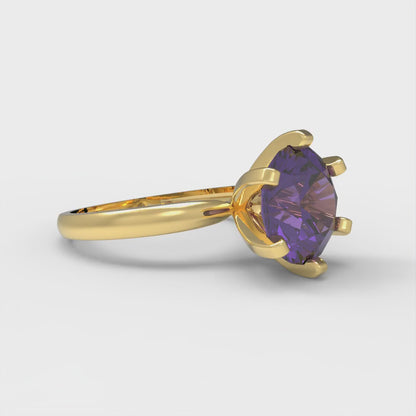 3 cttw Natural Amethyst Solitaire  Engagement Ring - Solid Gold (Round Cut,9mm)