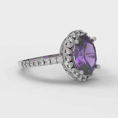 2.27 cttw Natural Amethyst Hidden Halo Engagement Ring - Solid Gold (Oval Cut,9X7mm)