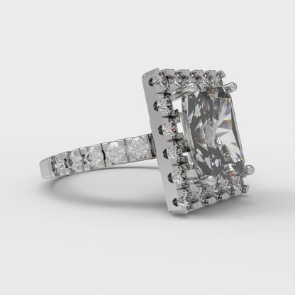 3.84 cttw Certified Moissanite Hidden Halo Engagement Ring - Solid Gold (VVS1, D-F,Emerald Cut,9x7mm)