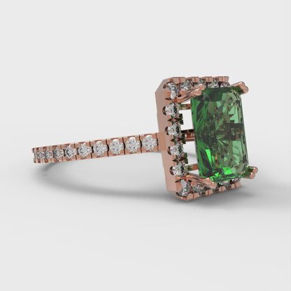 1.86 cttw Simulated Emerald Solitaire with Zirconia Simulated Diamond Accents Engagement Ring - Solid Gold (Emerald Cut,7.5x5.5mm)