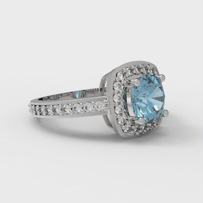 1.335 cttw Natural Sky Blue Topaz Solitaire with Zirconia Simulated Diamond Accents Engagement Ring - Solid Gold (Round Cut,6.5mm)