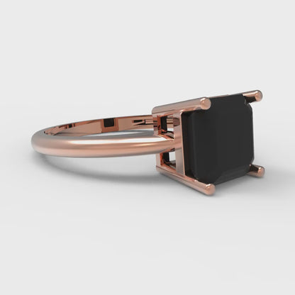 2 cttw Natural Onyx Solitaire  Engagement Ring - Solid Rose Gold (VVS1, Asscher Cut,7.0mm)