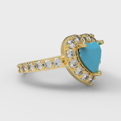 2.03 cttw Simulated Turquoise Hidden Halo Engagement Ring - Solid Gold (Heart Cut,7.0mm)