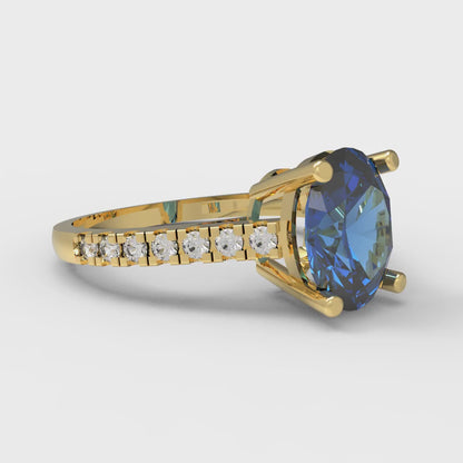 2.21 cttw Simulated Tanzanite Solitaire with Zirconia Simulated Diamond Accents Engagement Ring - Solid Gold (Oval Cut,9X7mm)