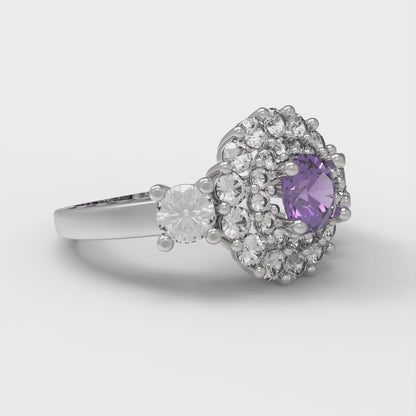 1.4 cttw Natural Amethyst Hidden Halo Engagement Ring - Solid Gold (Round Cut,5.0mm)