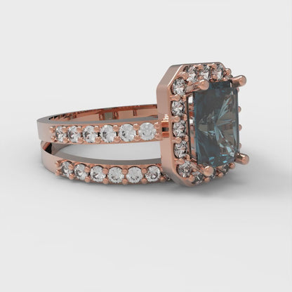 1.92 cttw Natural London Blue Topaz Solitaire with Zirconia Simulated Diamond Accents Engagement Ring - Solid Gold (Emerald Cut,7.5X5.5mm)