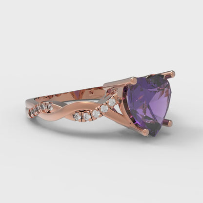 2.1 cttw Natural Amethyst Solitaire with Zirconia Simulated Diamond Accents Engagement Ring - Solid Gold (Heart Cut,8mm)