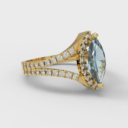 1.2 cttw Zirconia Simulated Blue Diamond Hidden Halo Engagement Ring - Solid Gold (VVS1, Marquise Cut,9x4.5mm)