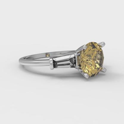 2 cttw Zirconia Simulated Yellow Diamond Three-Stone Engagement Ring - Solid Gold (VVS1, Round Cut,7.5mm)