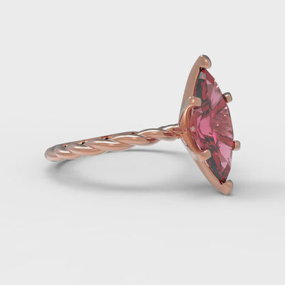 2 cttw Simulated Ruby Solitaire  Engagement Ring - Solid Rose Gold (VVS1, Marquise Cut,12x6mm )