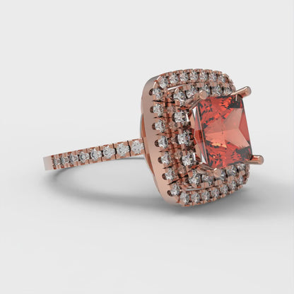2.07 cttw Zirconia Simulated Red Diamond Hidden Halo Engagement Ring - Solid Rose Gold (VVS1, Princess Cut,6.5mm)
