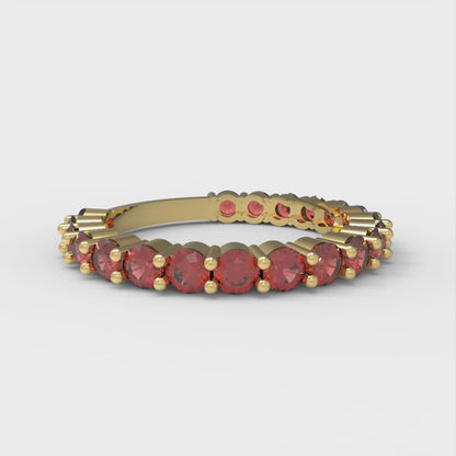 1.2 cttw Simulated Pink Tourmaline Round Cut Yellow Gold Eternity Wedding Band