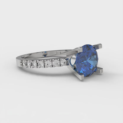 1.71 cttw Simulated Tanzanite Solitaire with Zirconia Simulated Diamond Accents Engagement Ring - Solid White Gold (VVS1, Round Cut,7.5mm)