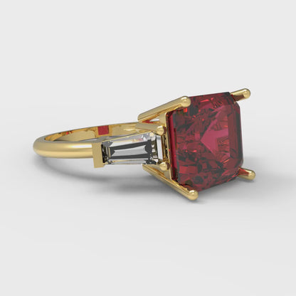 3 cttw Natural Garnet Three-Stone Engagement Ring - Solid Gold (Asscher Cut,8.0mm)
