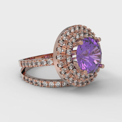2.73 cttw Round Cut Simulated Alexandrite Bridal Set - Solid Rose Gold Engagement Ring & Wedding Band
