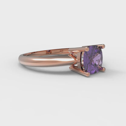 1 cttw Natural Amethyst Solitaire  Engagement Ring - Solid Rose Gold (VVS1, Cushion Cut,6mm)