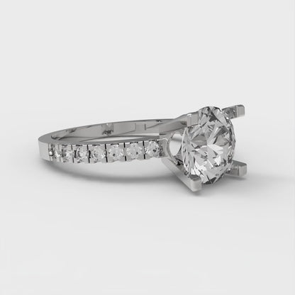 1.71 cttw Moissanite Solitaire with Zirconia Simulated Diamond Accents Engagement Ring - Solid White Gold (VVS1, Round Cut,7.5mm)