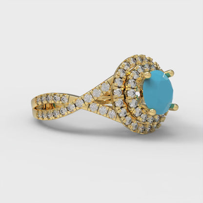 1.3125 cttw Simulated Turquoise Hidden Halo Engagement Ring - Solid Gold (Round Cut,6mm)