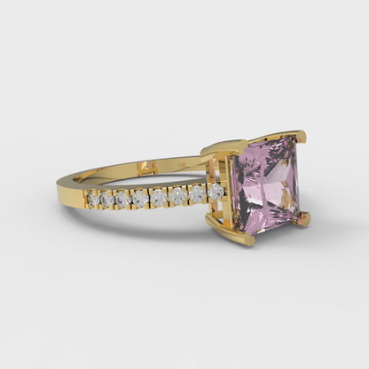 1.62 cttw Zirconia Simulated Pink Diamond Solitaire with Zirconia Simulated Diamond Accents Engagement Ring - Solid Gold (VVS1, Princess Cut,6.5mm)