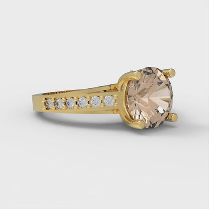 2.21 cttw Yellow Moissanite Solitaire with Zirconia Simulated Diamond Accents Engagement Ring - Solid Gold (Round Cut,8.0mm)