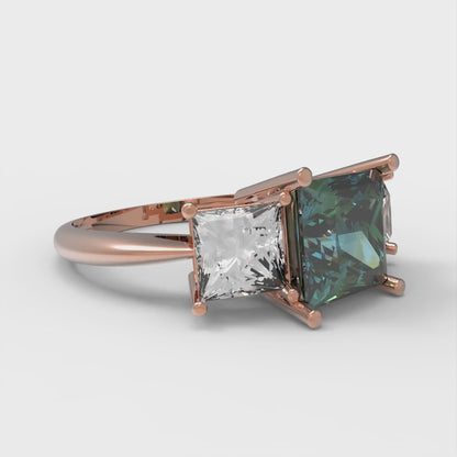 2.5 cttw Blue Moissanite Three-Stone Engagement Ring - Solid Gold (Princess Cut,6.5 mm)