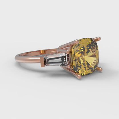 3 cttw Natural Citrine Three-Stone Engagement Ring - Solid Gold (Cushion Cut,8.0mm)