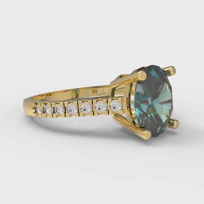 2.21 cttw Blue Moissanite Solitaire with Zirconia Simulated Diamond Accents Engagement Ring - Solid Gold (Oval Cut,9X7mm)