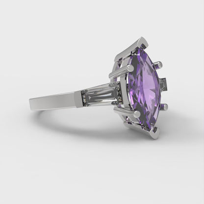 2 cttw Simulated Alexandrite Three-Stone Engagement Ring - Solid Gold (Marquise Cut,11x5.5mm)