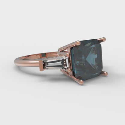 3 cttw Natural London Blue Topaz Three-Stone Engagement Ring - Solid Gold (Asscher Cut,8.0mm)