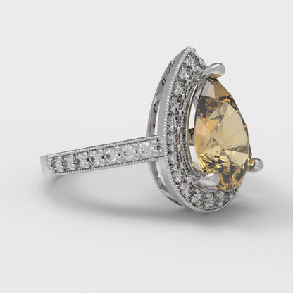 2.36 cttw Zirconia Simulated Champagne Diamond Hidden Halo Engagement Ring - Solid Gold (VVS1, Pear Cut,10x7mm)
