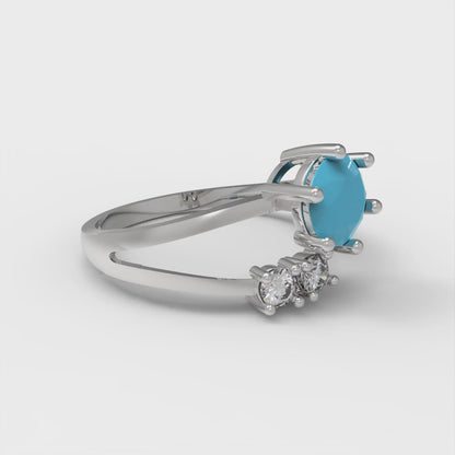 0.87 cttw Simulated Turquoise Three-Stone Engagement Ring - Solid White Gold (VVS1, Round Cut,6.0mm)
