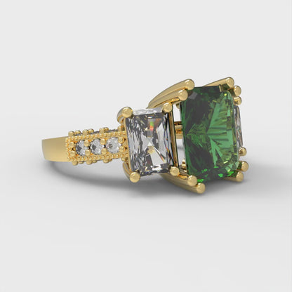 4.27 cttw Simulated Emerald Three-Stone Engagement Ring - Solid Gold (Emerald Cut,9x7mm)