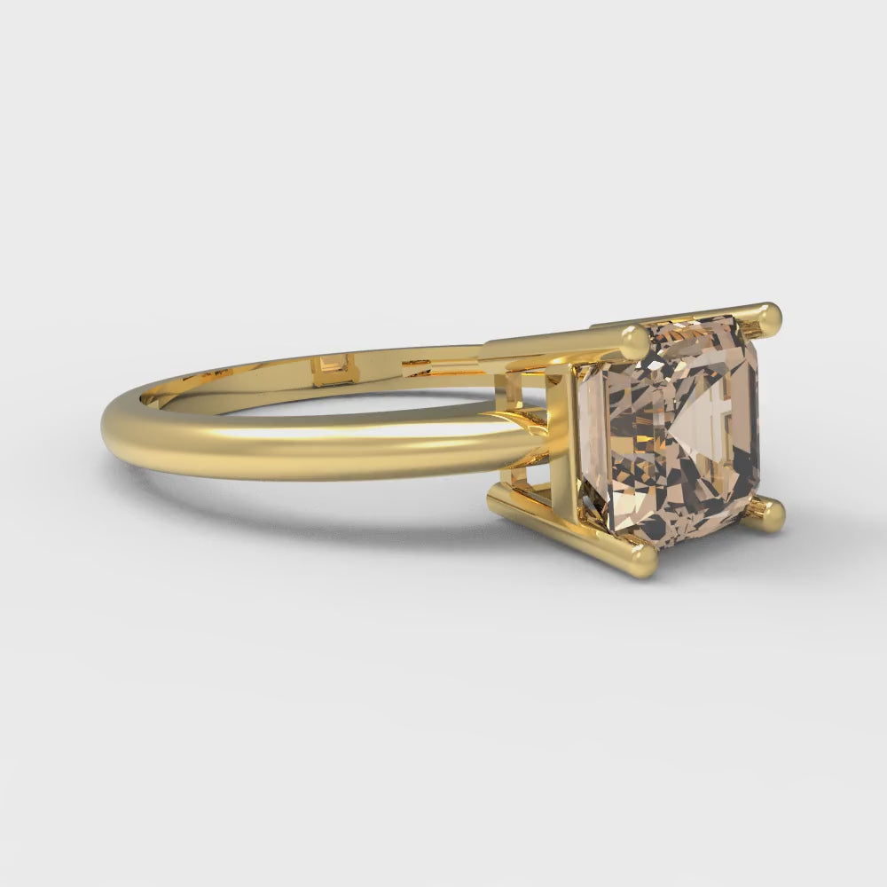 1 cttw Yellow Moissanite Solitaire  Engagement Ring - Solid Gold (Asscher Cut,6mm)