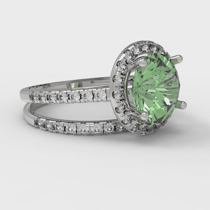 2.52 cttw Round Cut Simulated Green Diamond Bridal Set - Solid White Gold Engagement Ring & Wedding Band