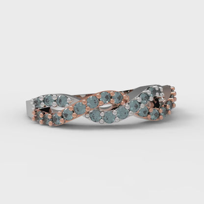 0.495 cttw Natural London Blue Topaz Round Cut Rose/White Gold Eternity Wedding Band