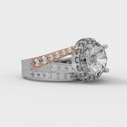 2.32 cttw Round Cut Zirconia Simulated Diamond Bridal Set - Solid White/Rose Gold Engagement Ring & Wedding Band