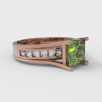 2.28 cttw Princess Cut Natural Peridot Bridal Set - Solid Rose Gold Engagement Ring & Wedding Band