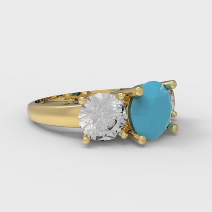 3 cttw Simulated Turquoise Three-Stone Engagement Ring - Solid Gold (Round Cut,7.5mm)