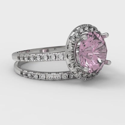 2.52 cttw Round Cut Simulated Pink Diamond Bridal Set - Solid White Gold Engagement Ring & Wedding Band