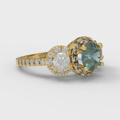 1.46 cttw Blue Moissanite Three-Stone Engagement Ring - Solid Yellow Gold (VVS1, Round Cut,6.0mm)